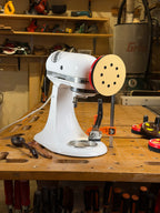 KitchenAid disc sander attachment on the workbench, portrait view