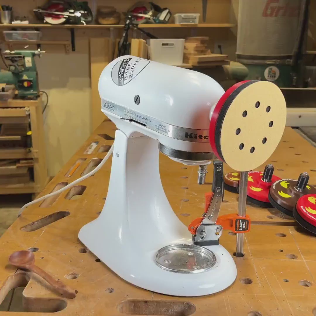Demo: sanding a wooden spoon with the KitchenAid disc sander attachment
