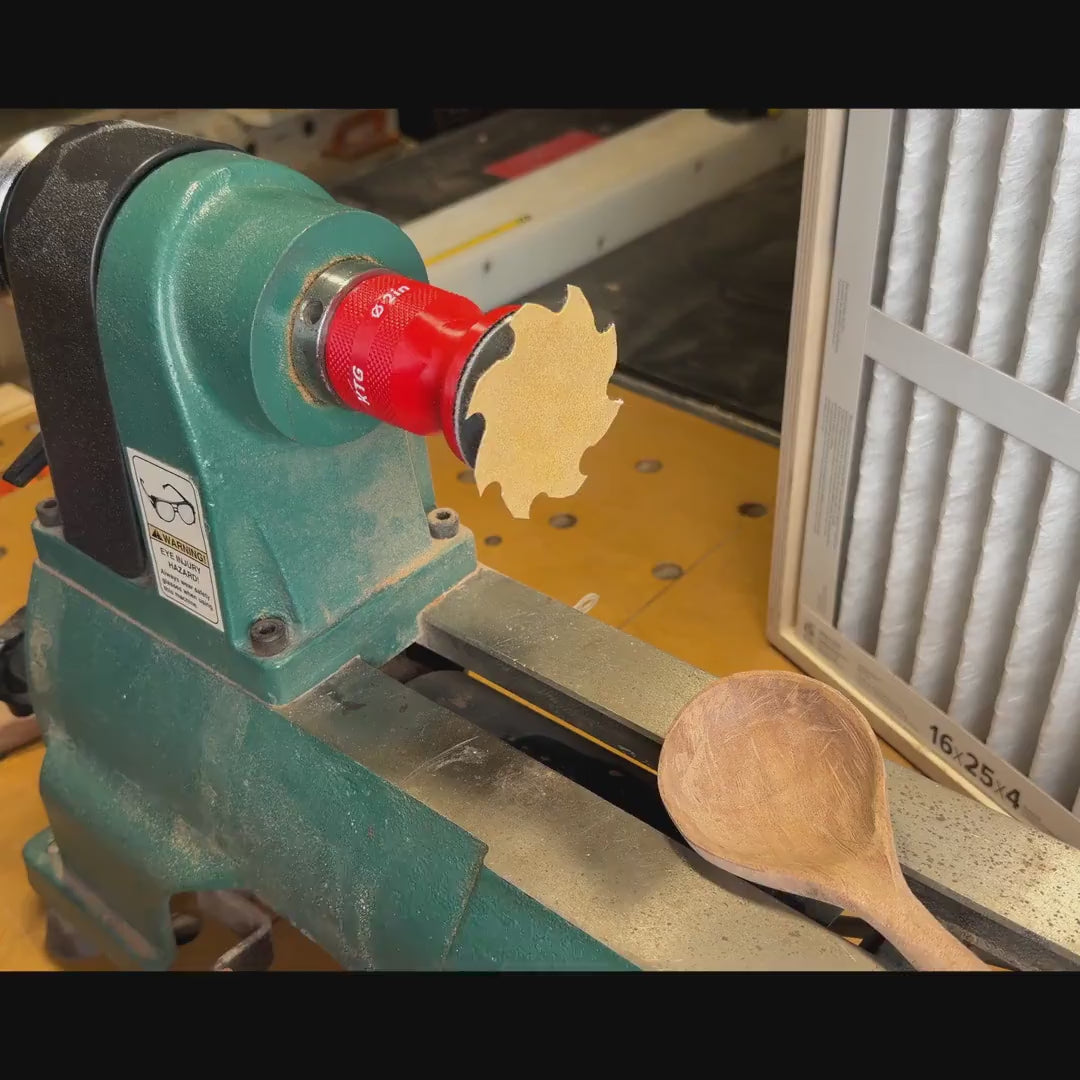 Demo: 2 inch squishy lathe sander shaping a spoon bowl